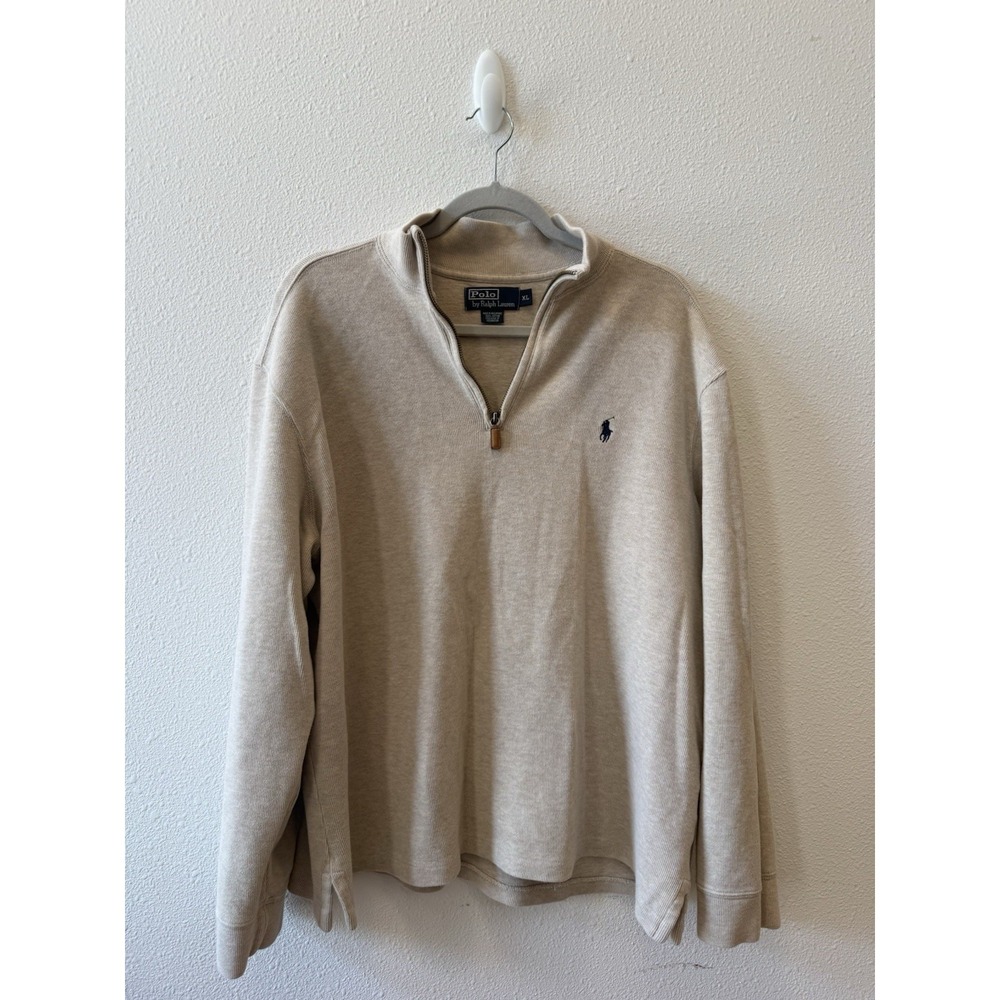 Vintage Polo Ralph Lauren Men Beige Heavy Knit Quarter 1/4 Zip Sweater XL